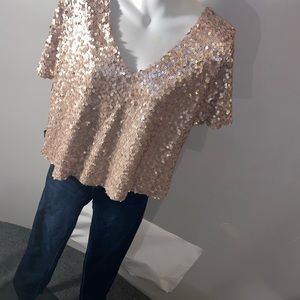 Tan Gold tone Sequence Twinkle Fashion top